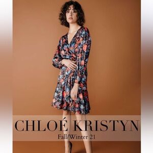 New Chloe Kristyn Fallon Floral Blue Ref Wrap Mini Dress sz S
